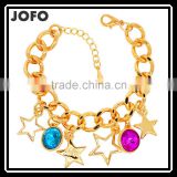 Women Fashion 18K Gold Plated Colorful Crystal And Stars Pendant Bracelet