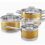 High Quality Aluminum Yellow Cookware Non-stick Ceramic Pots Stainless Steel Handle Sauce Pots thumbnail-1