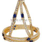 Indian Beautiful Blue Sapphire With AD Diamond Stone 4Pcs Bangle Set thumbnail-1