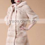 Emk1450 Beige Mink Fur Coat With Hood thumbnail-1