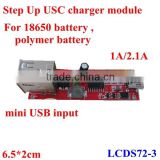 DC DC boost USB charging module /PCB board for 18650 and polymer battery 5V 1A mini USB input,USB output