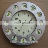 Round Photo Frame Wall Clock With 12 Bird Pictures and Sound