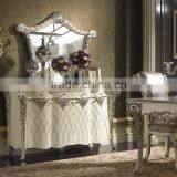 Louis XVI Style Neoclassical Buffet Table Set, White Ornate Buffet and Mirror Set With Tidy Line thumbnail-1
