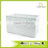 Hollow Flower Pattern Metal Punched Desk Organizer Container Storage Basket thumbnail-1