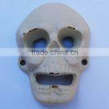 Antique Cast Iron Wall Mount Skeleton Head Skull Beer Soda Bottle Opener thumbnail-1