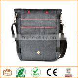 Unisex Messenger Bag and Backpack. Grey Wool-Polyester Mix With Red Details and Lining. Multiple Pockets thumbnail-2