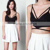 Two Pieces Sets for Women Black Crop Top and White Skirts for Women thumbnail-3