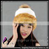CX-C-235N New Design Knitted Animal Mink Fur Pom Pom Beanie Hats Wholesale thumbnail-1