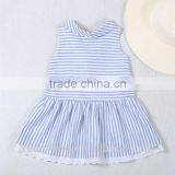 2017 Wholesale Manufacturer Bule Stripe Baby Girl Clothes Fancy 100%cotton Kids Summer Dress thumbnail-1