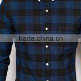 Man Skinny Shirt in Navy Buffalo Check With Long Sleeves thumbnail-3
