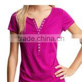 LADIES CREW NECK T SHIRT WITH BUTTON PLACKET