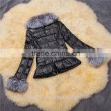 2016 New Women's Winter Fashion Imitation Faux Lether With Soft Faux Fox Fur Long Slim Fit Jacket Coat With Fox Fur Collar thumbnail-5