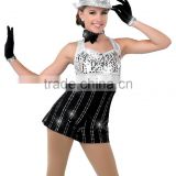 2017 New !!-girls shinny back and white tap and jazz costumes