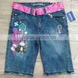 Girls Medium Dark Blue Wash Denim Bermuda Jeans With Raw Bottom Hem #29BEH0014