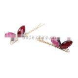 Hair Accessories Marquise Gold Plated Fuchsia Glass Hair Clips thumbnail-3