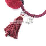 Tassel Wine Red Pom Ball Pattern Wool Elastic Hair Ties Ponytail Holder thumbnail-2