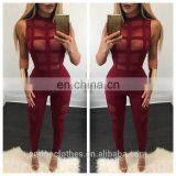 Amigo 2017 New Design Sexy Women Evening Wear Black Sleeveless Mesh See Throught Bodycon Bandage Jumpsuit for Girls thumbnail-1