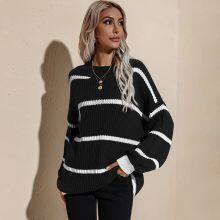 Autumn and Winter New Round Neck Loose Striped Pullover Knitted Sweater thumbnail-5