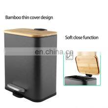 Unique Design Soft Close Thin Bamboo Pedal Trash Bin 6L Office Foot Waste Can Pedal Bin thumbnail-3