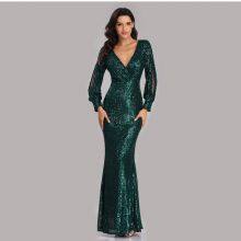 Womens Sexy Long Sleeve V Neck Embroidered Shining Sequins Evening Maxi Dress thumbnail-4