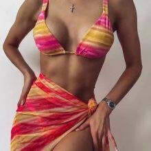 Ladies Women Printed Sexy Swimsuit Bikini Swimwear With Skirt Cover-Up thumbnail-2