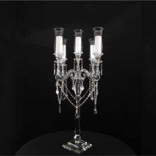 Long Stemmed 9 Arms Crystal Candelabra Centerpieces Crystal Candle Holder For Wedding Decoration thumbnail-4