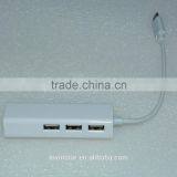 China Factory Price Type C USB-C Cable Adapter 3 USB Ports RJ45 Ethernet Connector for Macbook 12" for Dropshipping thumbnail-5