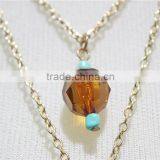 Newest Double Layered Elegant Smoked Topaz Glass w/ Brown Bead & Turquoise Seedbead Pendant Necklace 2016 Fashion Wholesale thumbnail-3