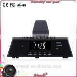 2015 Hot New Alarm Clock Speaker Hotel Bluetooth Sound Bar With External Subwoofer Box for All Phone Charging