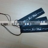 Black board sliver foil with waxed black string hang tag