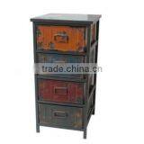 Vintage Metal Wood Top 4 Drawers Side Cabinet thumbnail-1
