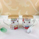 2pcs Wood Cover Mug With Spoon for Gift Promotion Porcelain Cup thumbnail-1