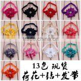 Fabric Flower Headband With Rhinestone in Center for Kids Hair Accessories thumbnail-2