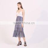 Hot Style Splice Sexy Women Deep V-neck Slip and Ruffled Hem Dress thumbnail-3