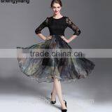 2016 Spring Summer Retro Lace Silk Slim A-line Luxury Guanzghou Dress thumbnail-1