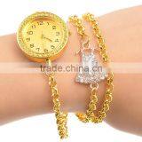 New Fashion Wrap Around Chain Bracelet Wrist Watch Round Golden Dress Findings Clear Rhinestone 60cm1pc,8seasons thumbnail-1