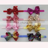 Hot sale sparkly sequin bowknot elastic headband for kids