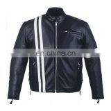 HMB-0473A LEATHER JACKETS MOTORBIKE COATS BLACK BIKER STRIPS STYLE