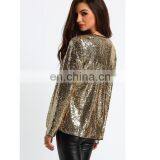 New Gold Collarless Sequined Pant Design Coat Women thumbnail-4