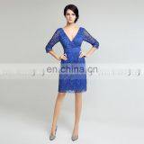 Elegant V Neck 3/4 Sleeve Royal Blue Lace Cocktail Party Dresses Ladies Party Dress thumbnail-1