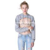 OEM Custom Logo Above Boob Sexy Fashion Organic Cotton Long Sleeve Super Short Hooded Pullover Crop Top thumbnail-2
