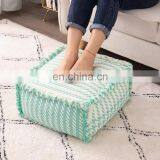 Wholesale Living Room Floor Chair Cotton Yarn Woven Square Footstool Pouf Ottoman thumbnail-1