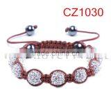 Hematite Crystal Pave Disco Ball Beads Macrame Adjustable Bracelets thumbnail-1