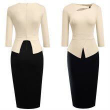 Womens Scoop Neck Floral Bodycon Career Dress Elegant Formal Church Dress For Women thumbnail-3