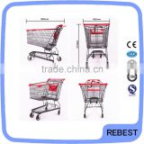 Supermarket shopping trolley cart with brake wheels