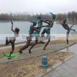 Bronze Lovely Children Playing Games Besides River