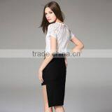 Wholesale 2016 Summer Women Black White Pink Tops Lining Lace Blouses Back Zipper Short Sleeve Slim Fashion Design Lady Blouse thumbnail-5