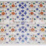 White Makrana Marble Stone Inlaid Coffee Table Top Marquetry Inlay Dining Table Top thumbnail-1