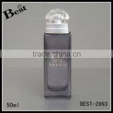 China Lowest Price Logo Screen Printing Rectangle Gray Glass Perfume Bottle 50ml With Special Cap