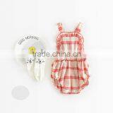 2017 Two Colour Available Yarn Dyed Plaid Frills Overalls for Newborn Baby Girl thumbnail-3